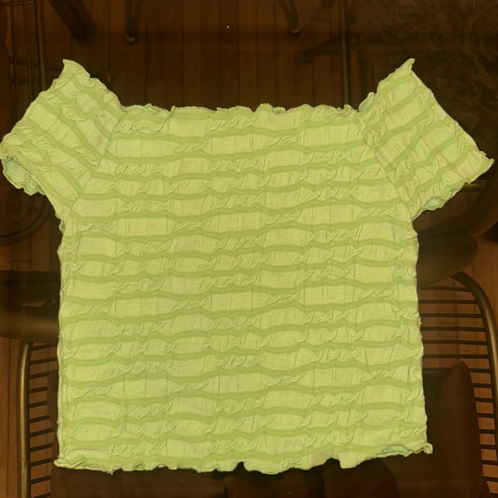 Lime Green Ruffled Off-Shoulder Top - Picture 4 of 4